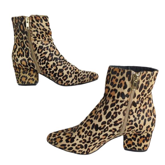 Steven Steve Madden Size 6 Wes Leopard Print Calf Hair Leather Booties Ankle Zip - Picture 3 of 8